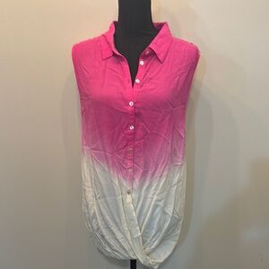 NWT Umgee Women’s Size S Pink Button‎ Down Tunic with Notched Collar Lace Back
